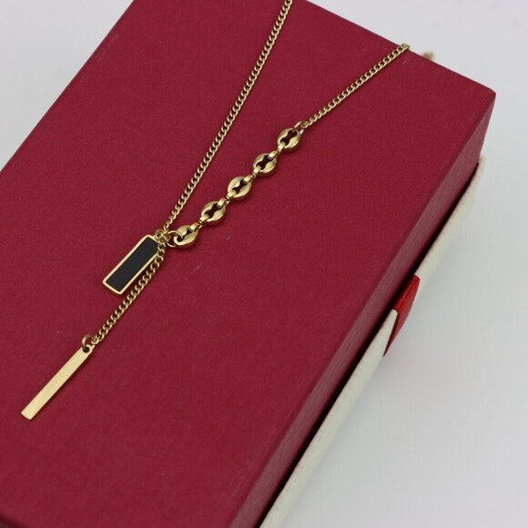 Gold Plated Dual Bar Drop Necklace with Bold Link Detail, XPNL0388 - Picture 3 of 13
